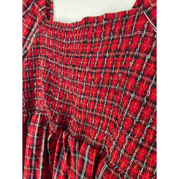 OLD NAVY Red Tartan Plaid Blouse Size XL Dark Academia Holiday Fall Autumn - Picture 5 of 14